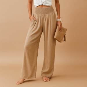 Pantalon femme coton-lin respirant jambes droites