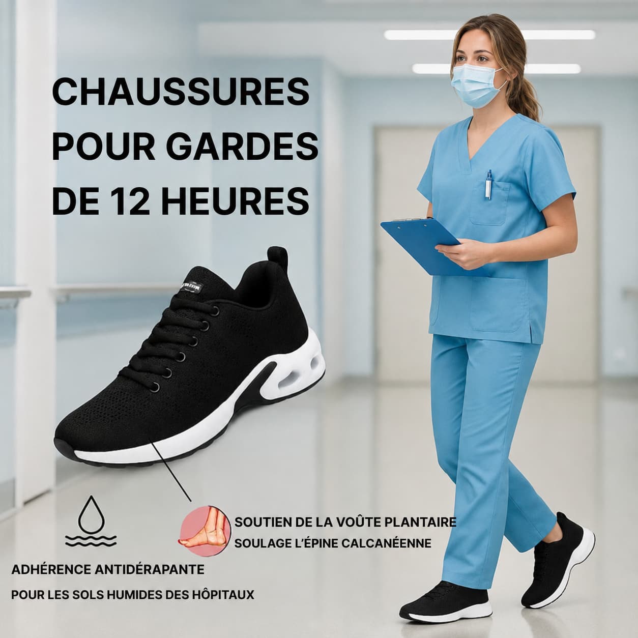 Chaussures infirmière ergonomiques antidérapantes respirantes – Image 9