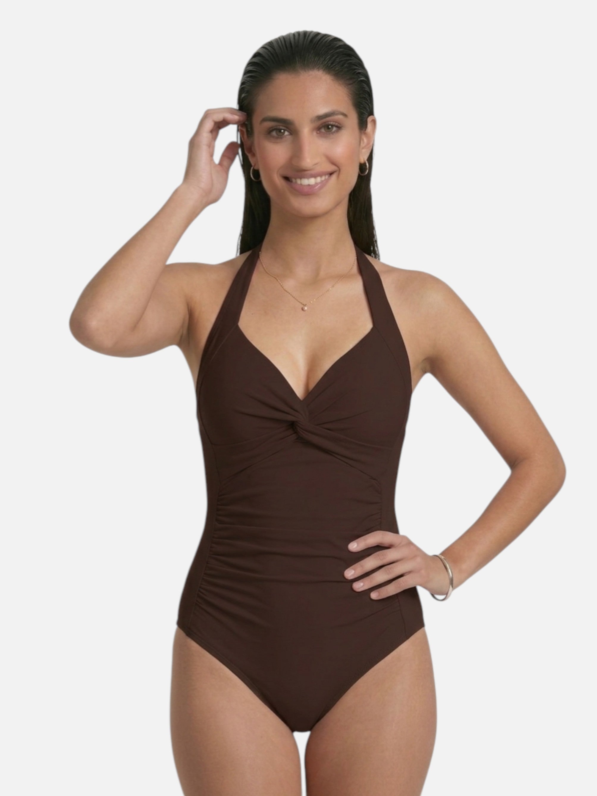 Maillot de bain une pièce femme col halter sculptant – Image 2