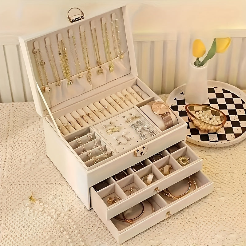 Boîte à bijoux en cuir multi-compartiments élégante – Image 3