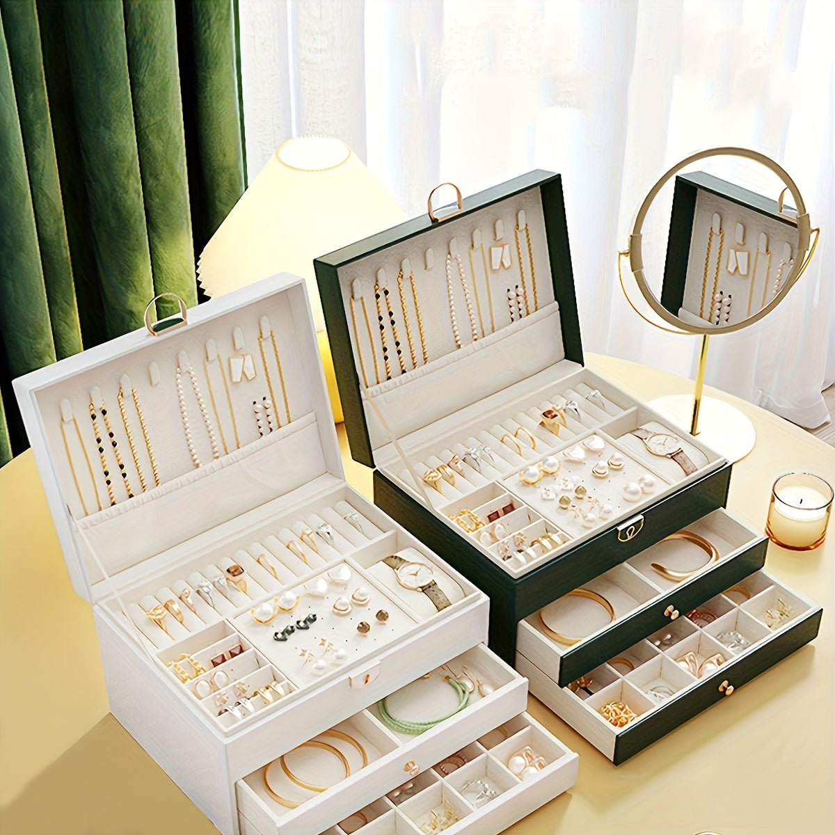 Boîte à bijoux en cuir multi-compartiments élégante – Image 7