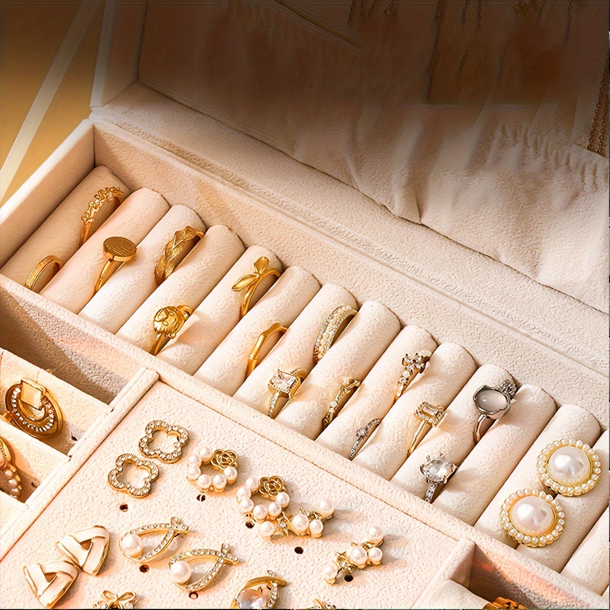 Boîte à bijoux en cuir multi-compartiments élégante – Image 9
