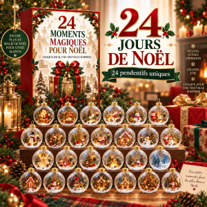 Calendrier de l'Avent enfants boules scènes de Noël à suspendre