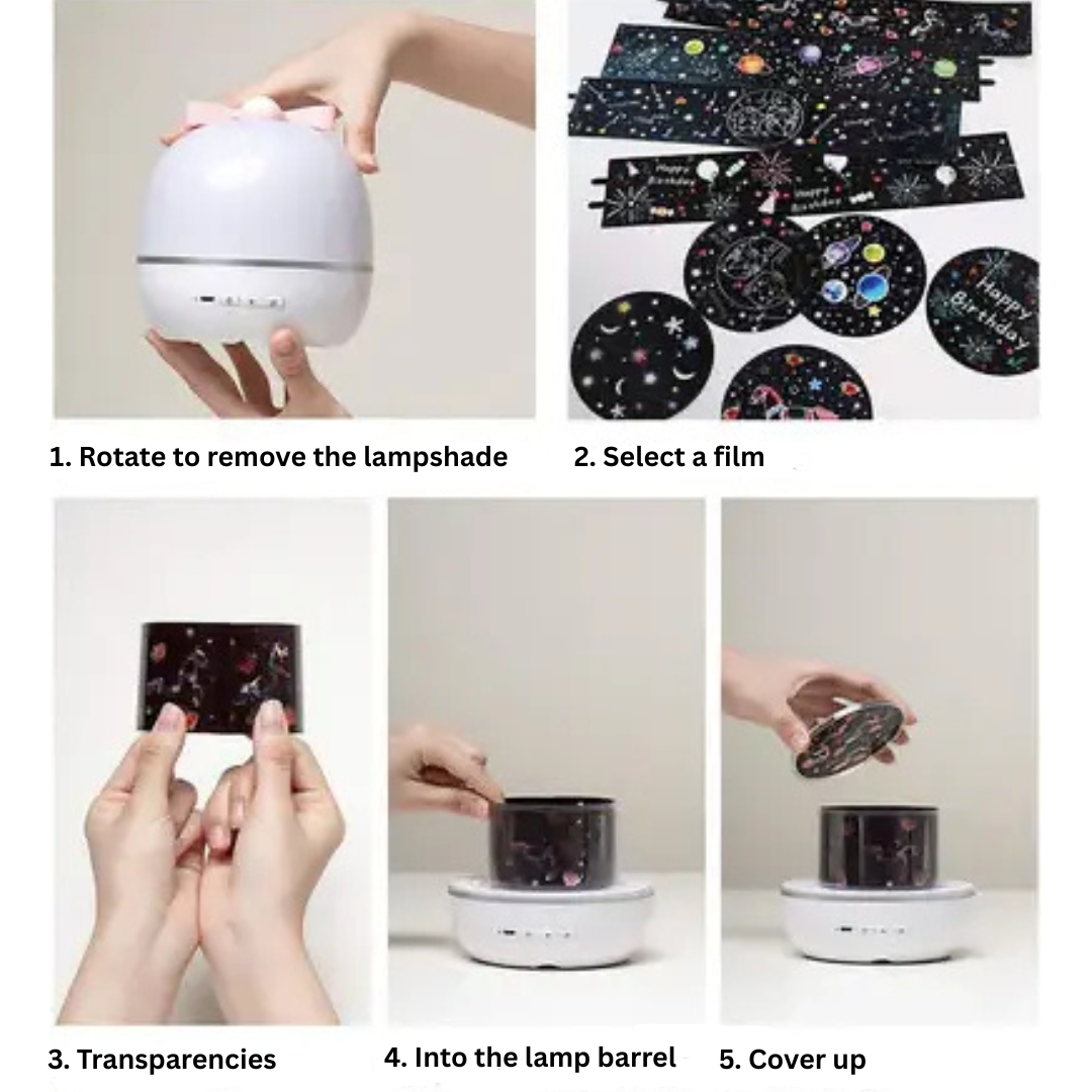 Veilleuse projecteur enfants rotation 360° films interchangeables – Image 10