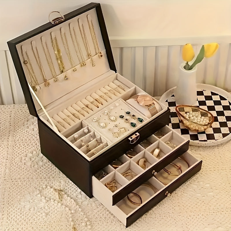Boîte à bijoux en cuir multi-compartiments élégante – Image 6