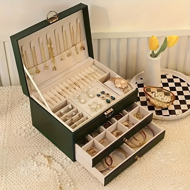 Boîte à bijoux en cuir multi-compartiments élégante – Image 2