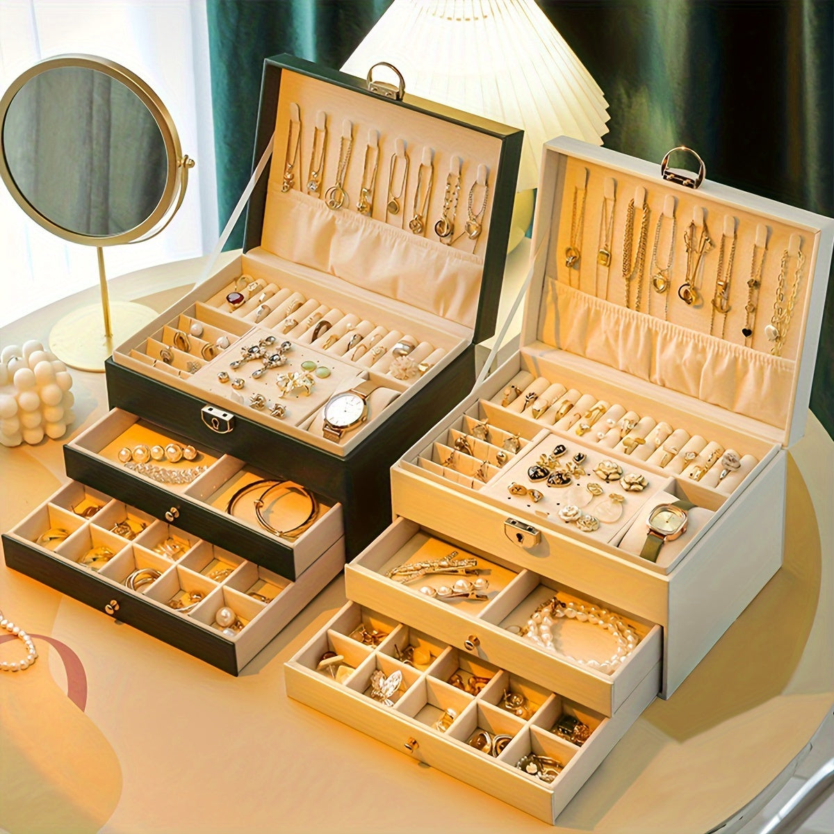 Boîte à bijoux en cuir multi-compartiments élégante