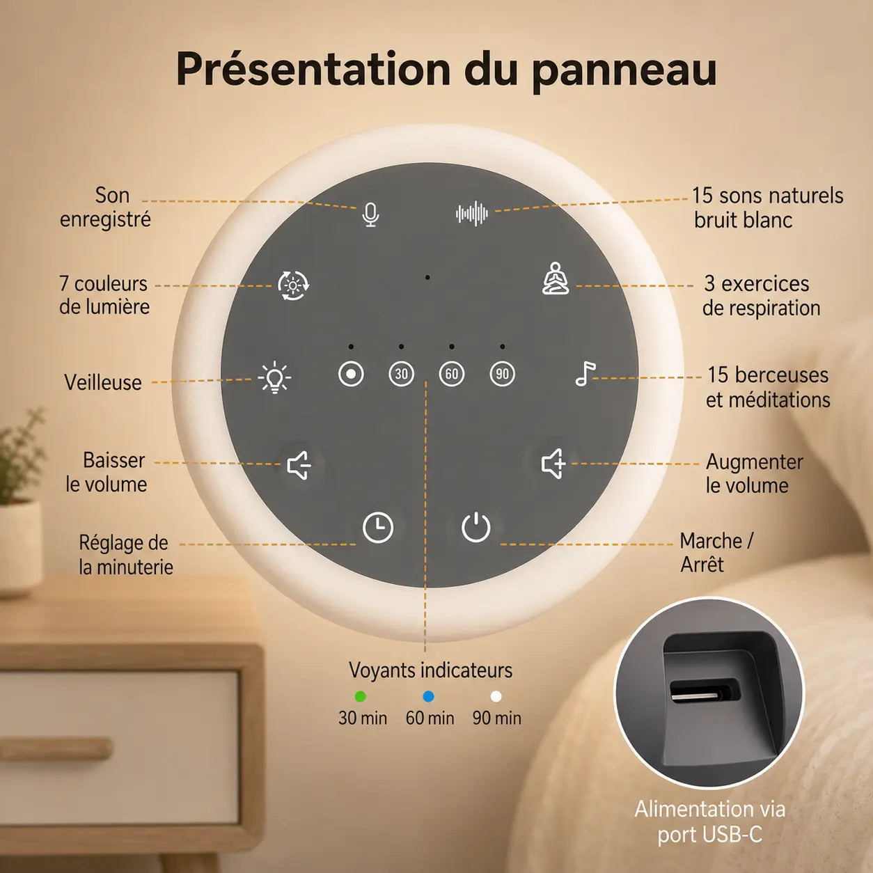 Veilleuse pour bébé et adulte sons apaisants autonomie 20h – Image 3