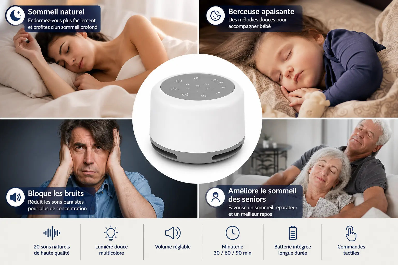 Veilleuse pour bébé et adulte sons apaisants autonomie 20h – Image 9