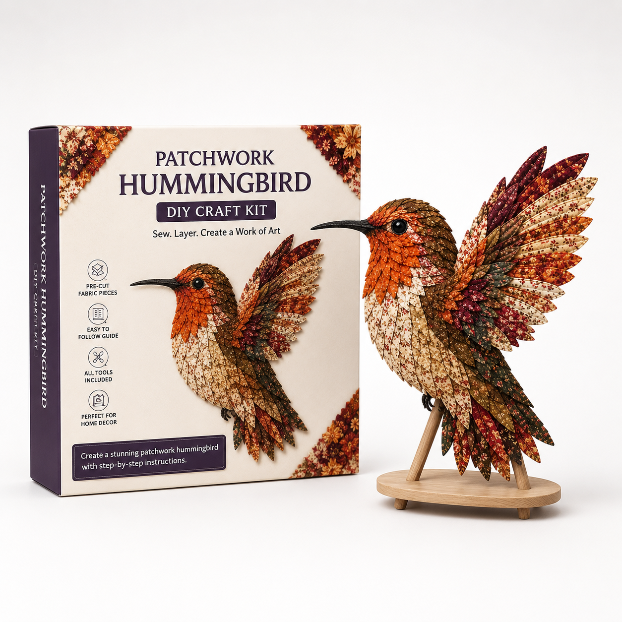 Kit de patchwork oiseau 3D avec support d'exposition – Image 4