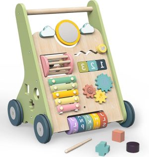 Chariot de marche bébé bois 10 activités résistance réglable