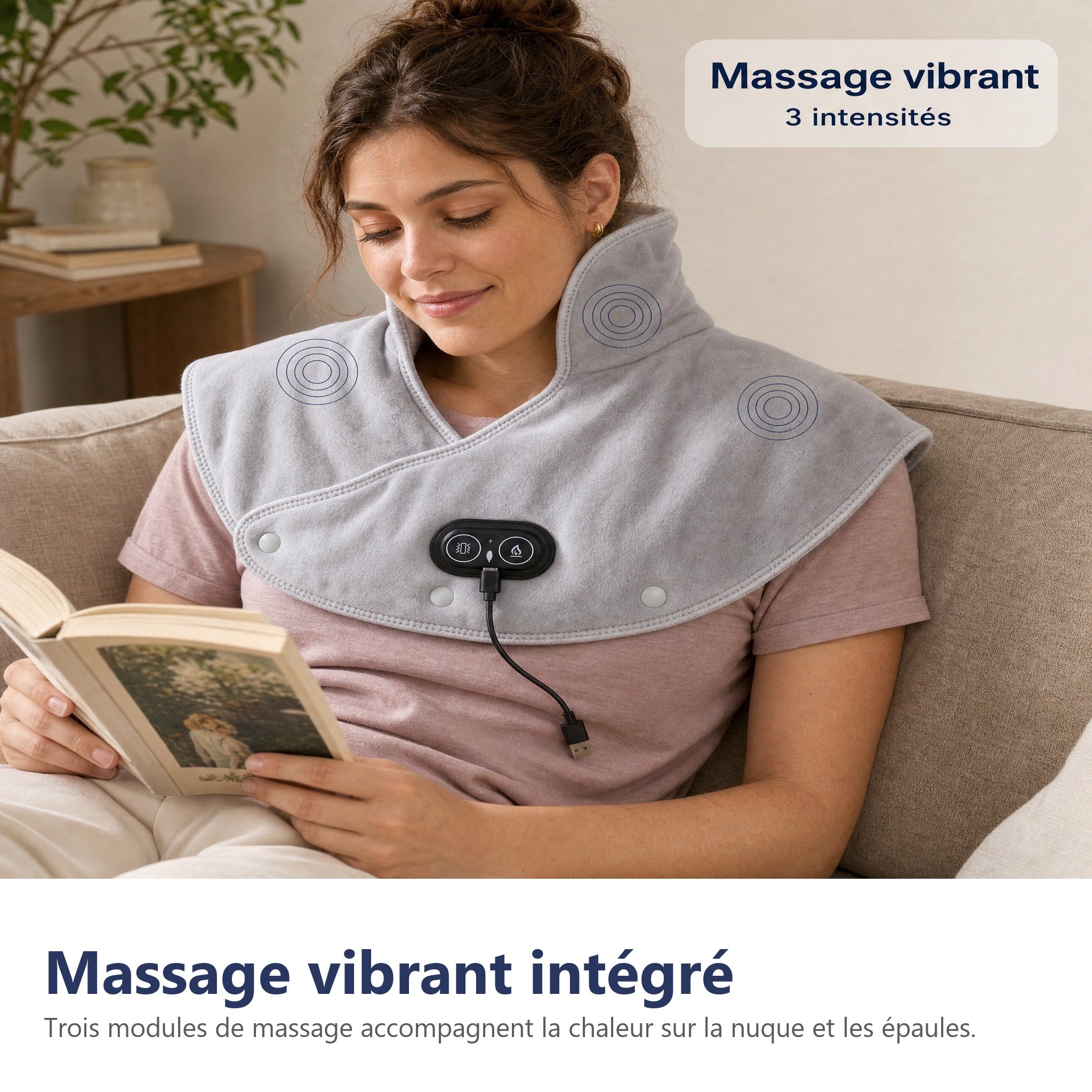Châle chauffant USB 3 niveaux chaleur et massage – Image 4