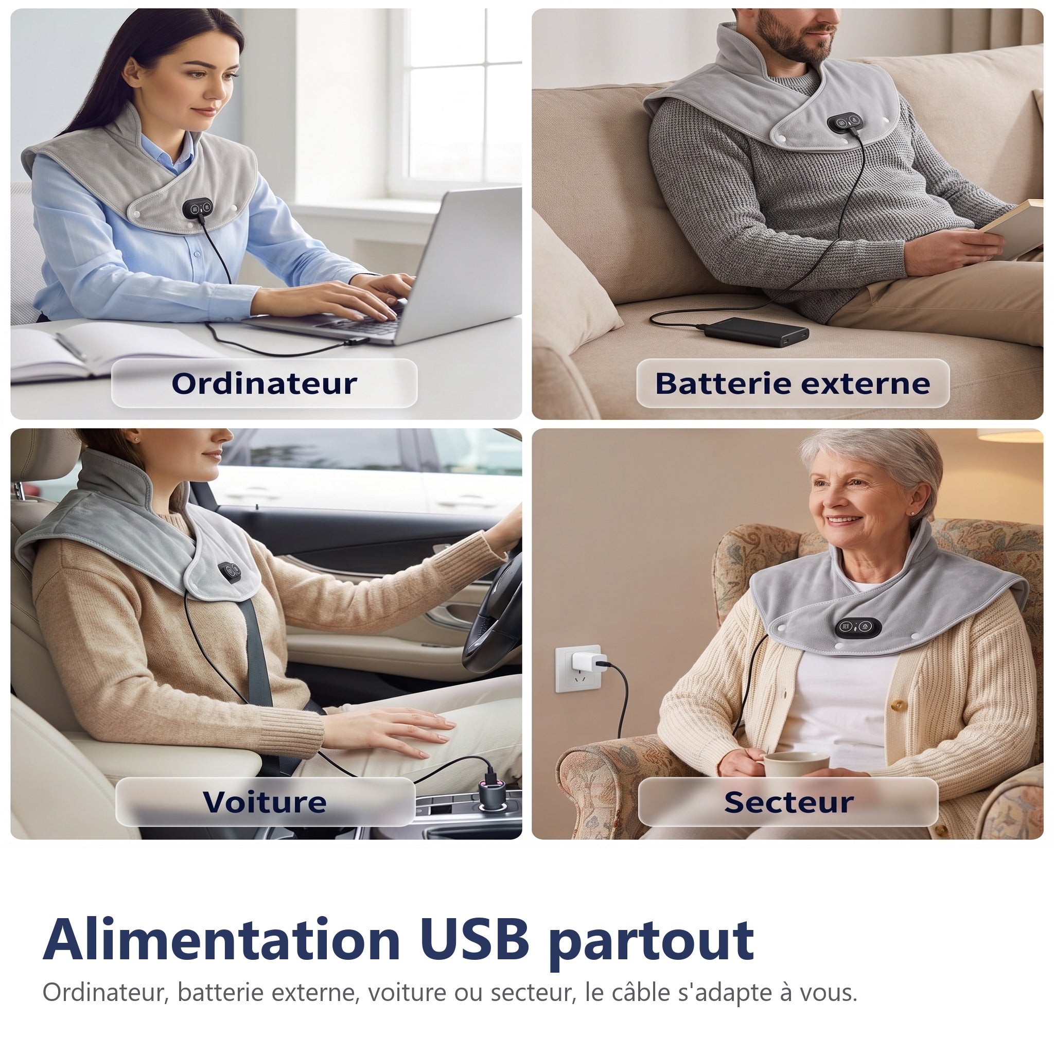 Châle chauffant USB 3 niveaux chaleur et massage – Image 5