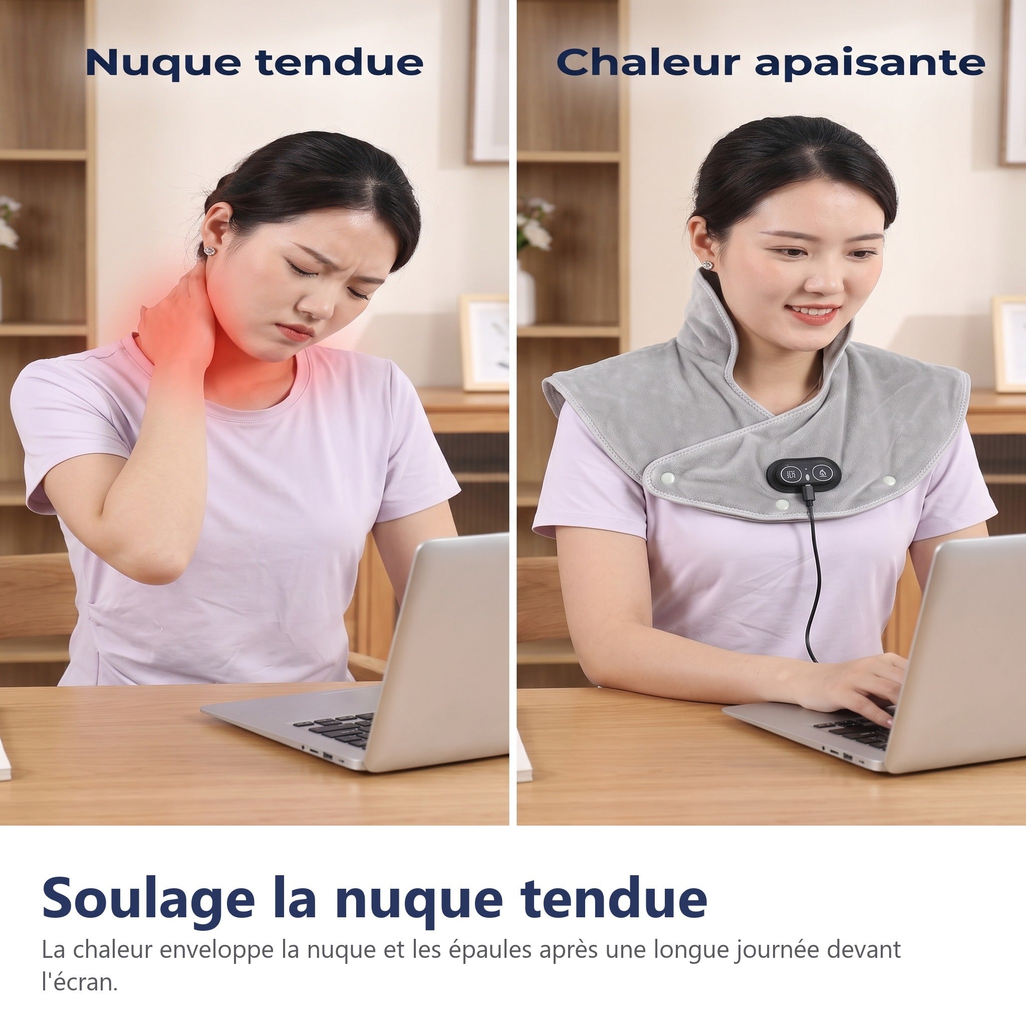 Châle chauffant USB 3 niveaux chaleur et massage – Image 9