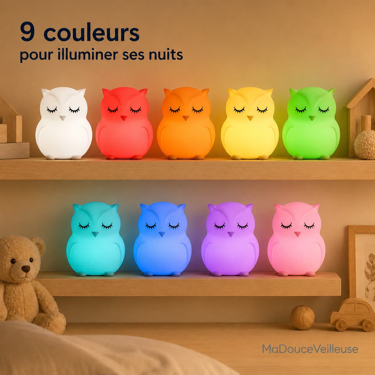 Veilleuse hibou silicone tactile LED couleurs – Image 7