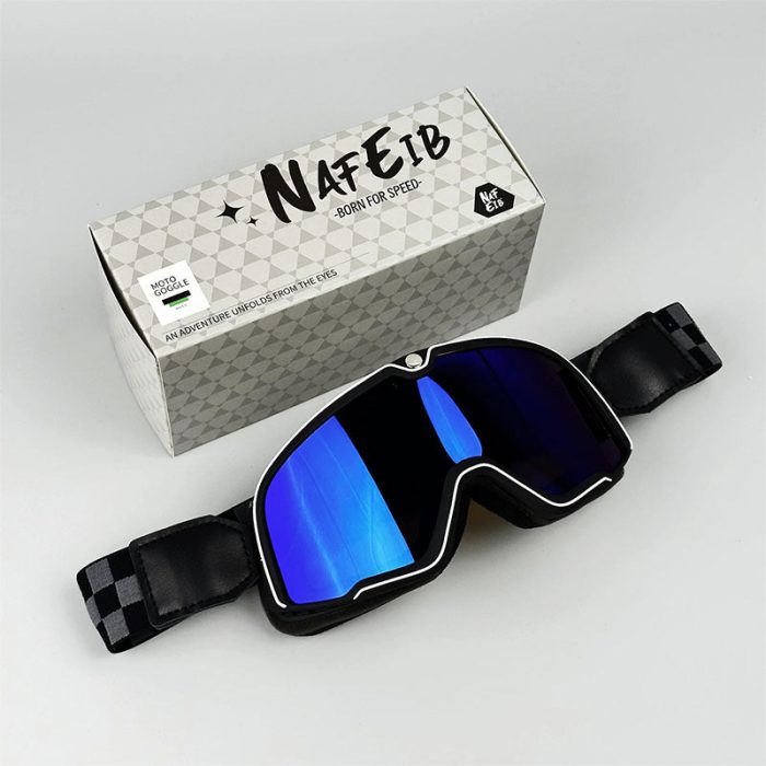 Men's Retro Motorcycle Goggles Fit Over Glasses Durable UV Protection HD Lens 12