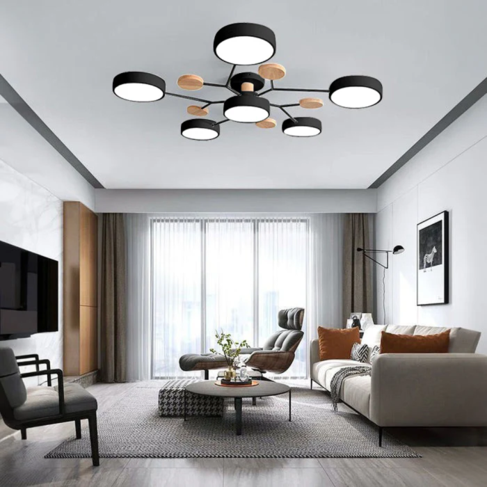 Plafonnier LED Rond Minimaliste pour Intérieurs Modernes Ceiling Lamp Electro Paris Noir 6 Tasses Blanc chaud